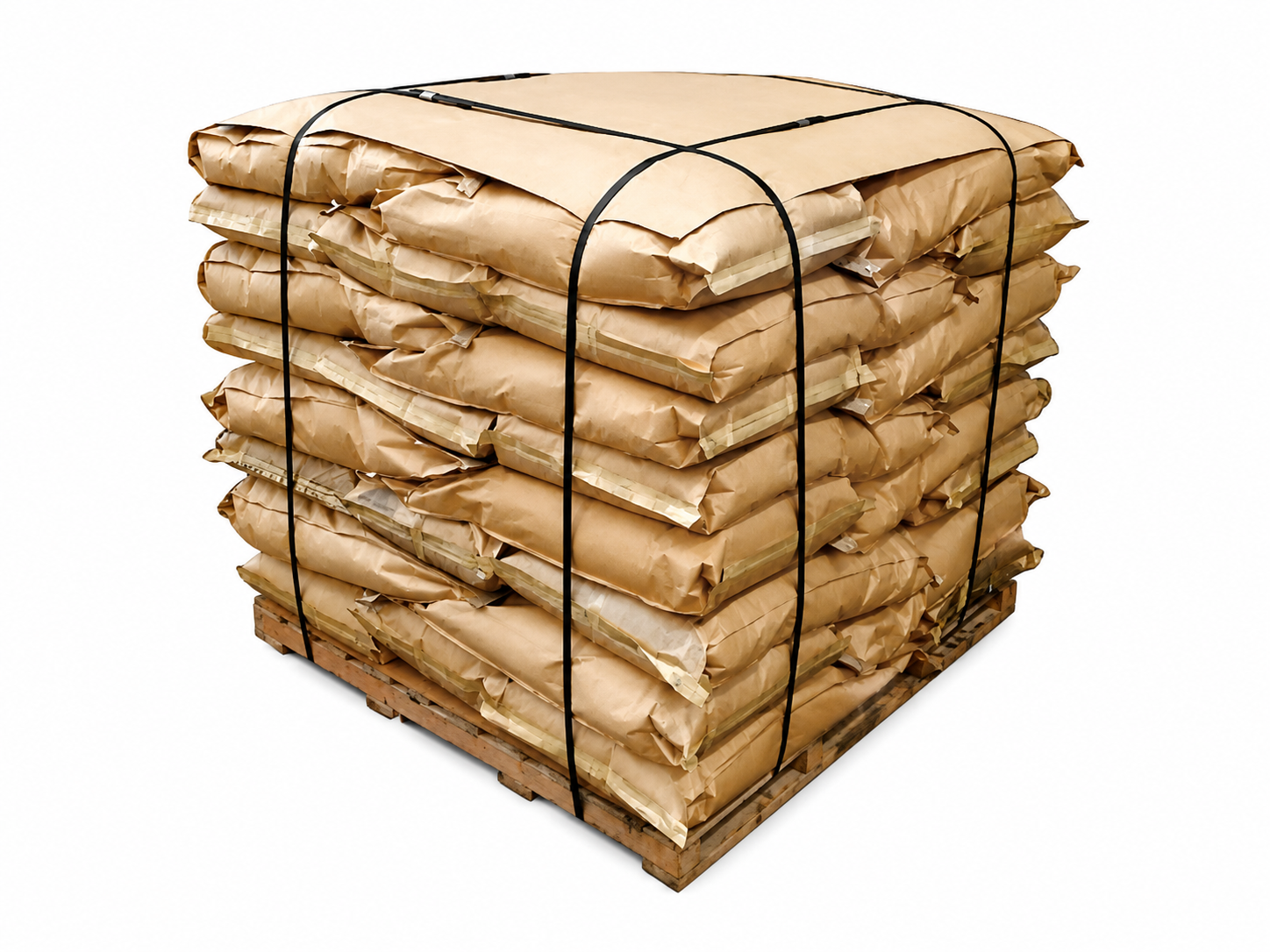Artificial graphite powder in 25 kg paper sacks, palletised and strapped for export